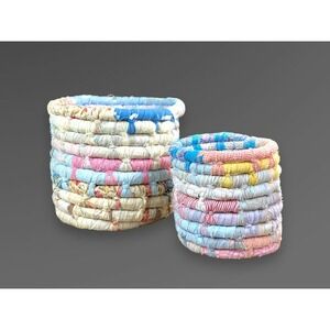 Fabric Coil Rag Baskets Set 2 1980s Cottagecore Nesting
